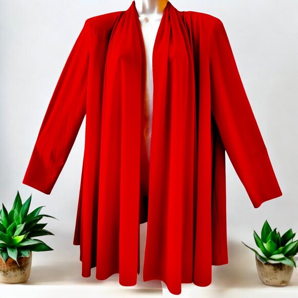 Vintage 1980's GOTTEX Red Open Front Full Swing Jacket Kimono Topper Womens S P - Picture 2 of 14